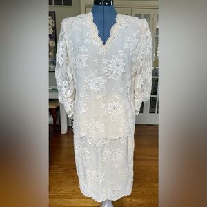 Alachka Original Ladies 2 Pc Top and Skirt Set, Lined w/ Lace, Rhinestone, Sz L